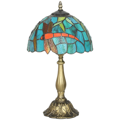 HOMCOM Tiffany Stained Glass Table Lamp, Handmade Antique Bedside Lamp for Bedroom, Living Room, Nightstand, Green
