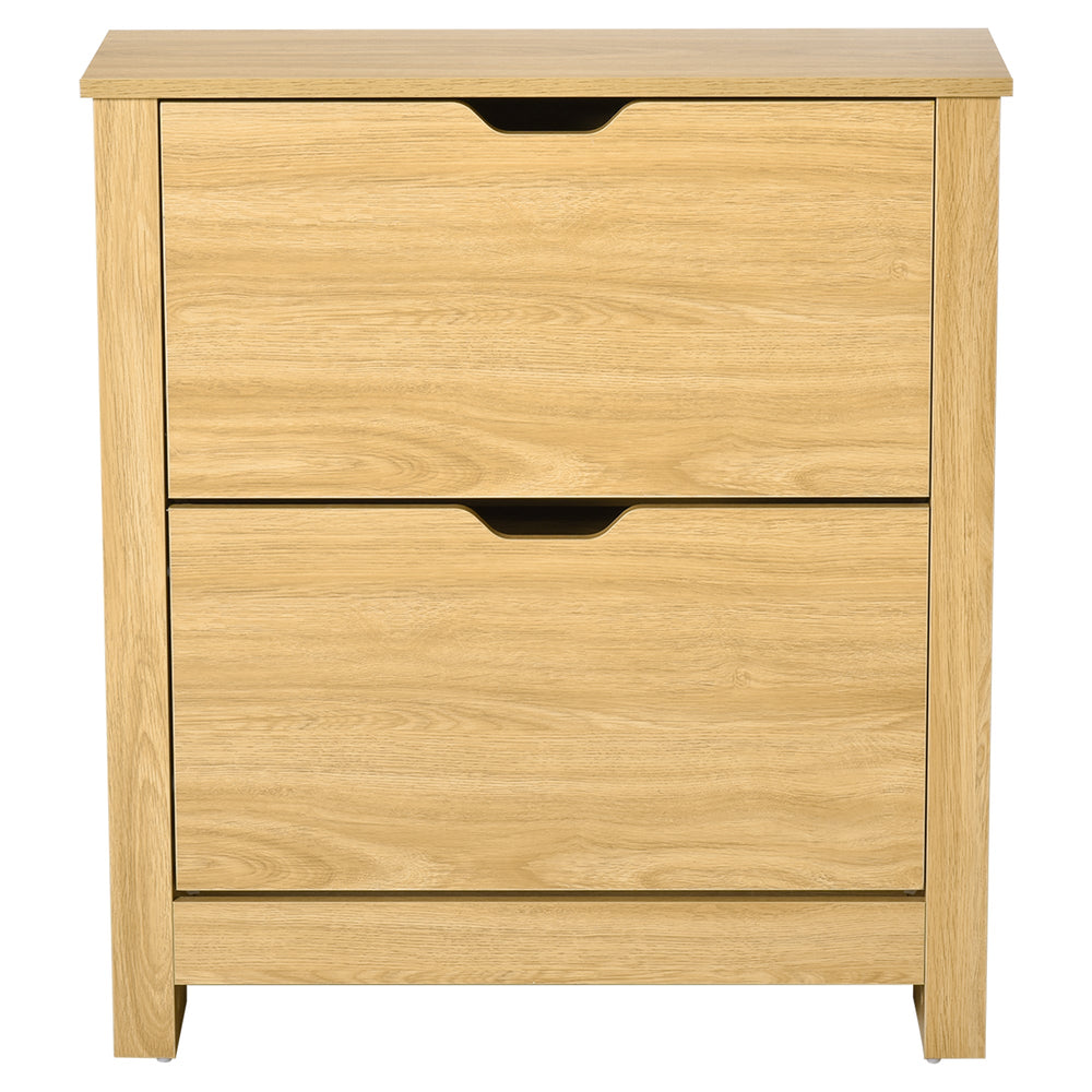 HOMCOM Narrow Shoe Cabinet, Space Saving Shoe Storage Cabinet with 2 Flip Drawers and Adjustable Shelves for 6-12 Pairs of Shoes for Hallways and Living Room, Natural Wood Finish