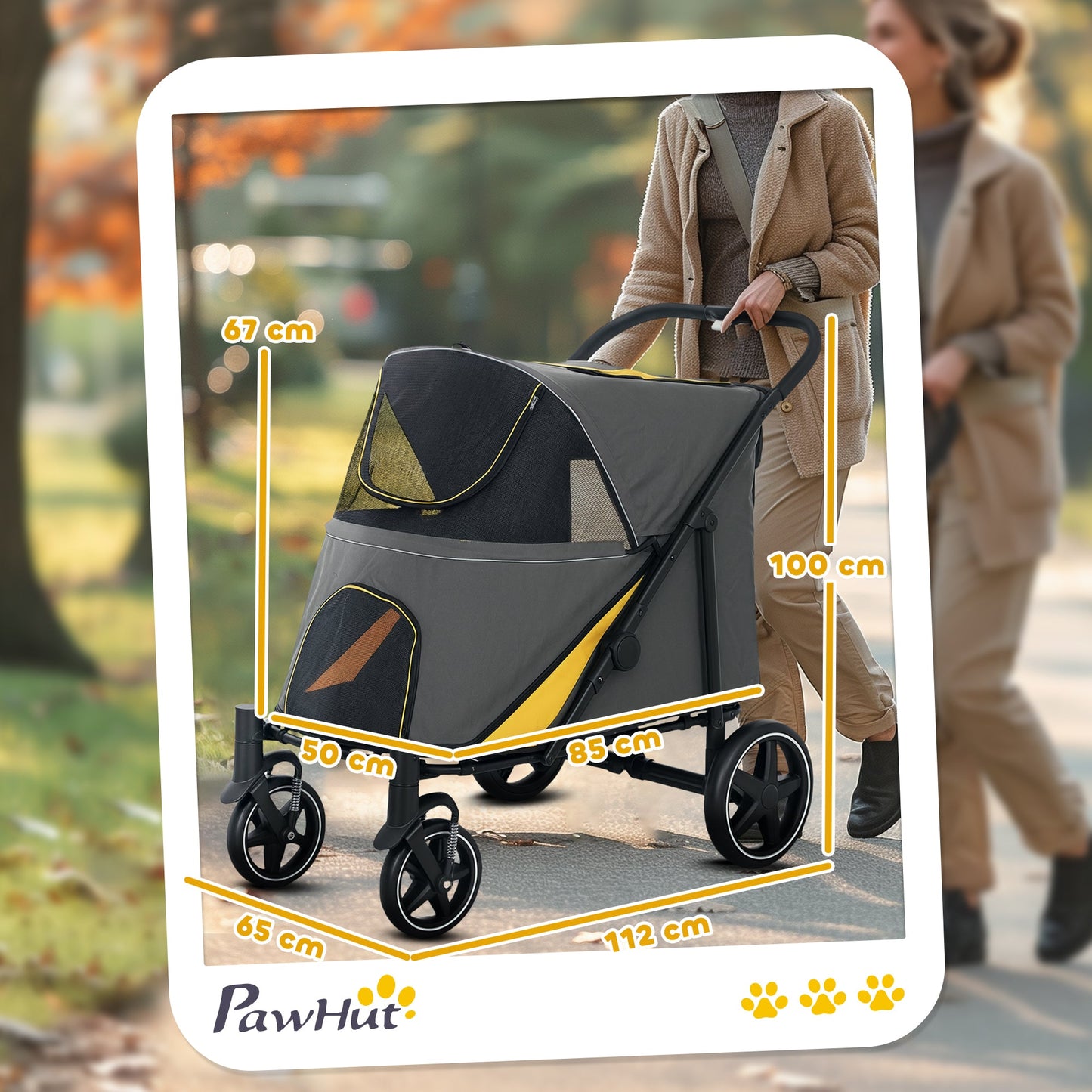 PawHut Foldable Pet Stroller, with Universal Wheels, Shock Absorber, for Medium and Large Dogs - Grey