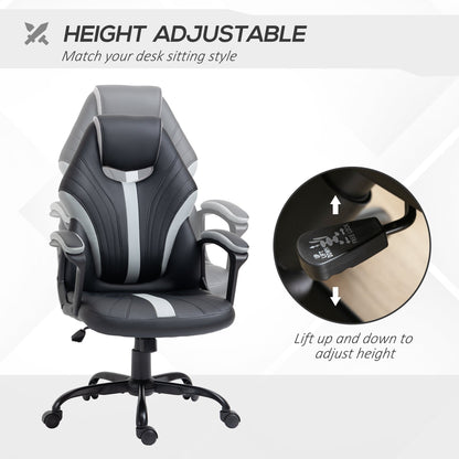 Vinsetto Racing Gaming Chair, Home Office Computer Desk Chair, Faux Leather Gamer Chair with Swivel Wheels, Black Grey