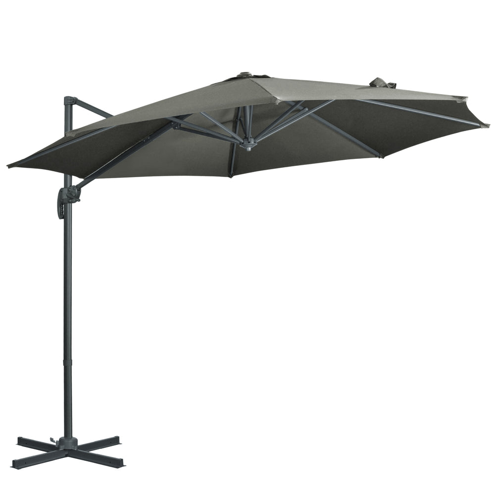 Outsunny 3 x 3(m) Cantilever Parasol with Cross Base, Garden Umbrella with 360 Rotation, Crank Handle and Tilt for Outdoor, Patio, Grey