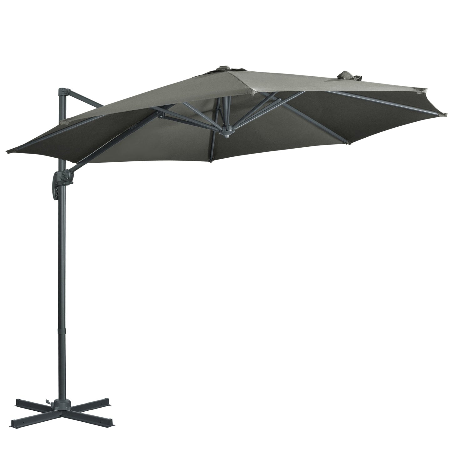 Outsunny 3 x 3(m) Cantilever Parasol with Cross Base, Garden Umbrella with 360 Rotation, Crank Handle and Tilt for Outdoor, Patio, Grey