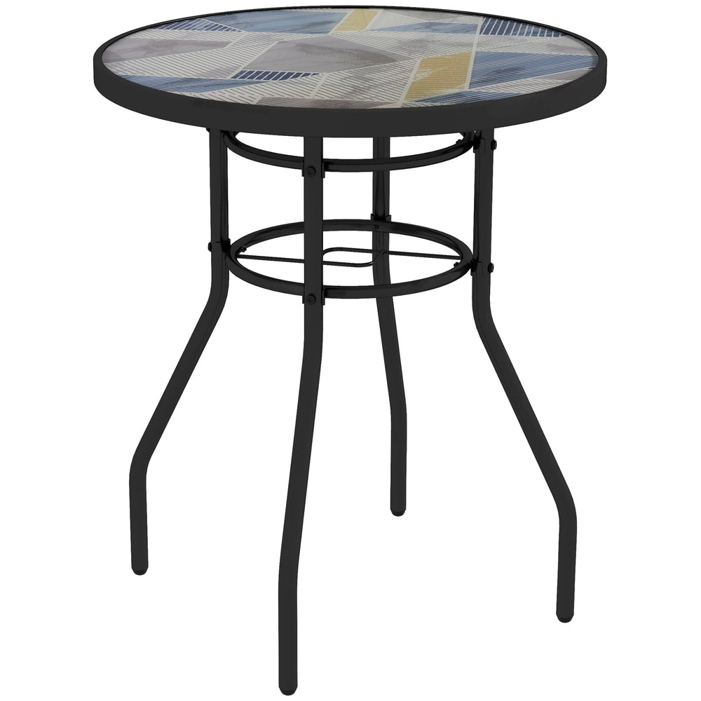 Outsunny a60 Garden Table, with Glass Printed Tabletop - Multicolour