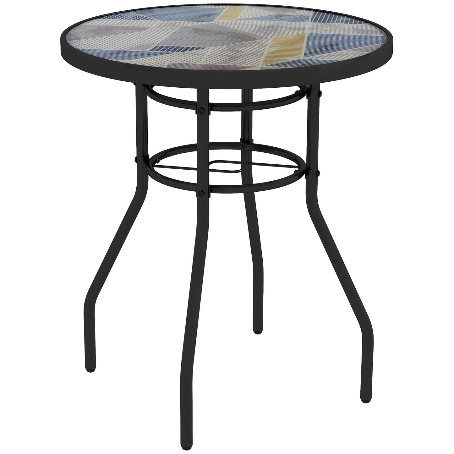 Outsunny a60 Garden Table, with Glass Printed Tabletop - Multicolour