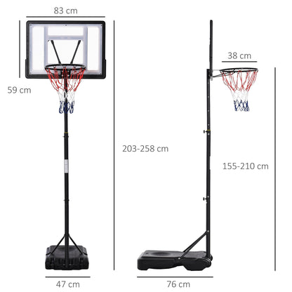 HOMCOM 1.55-2.1m Basketball Hoop and Stand w/ Fillable Base, Wheels