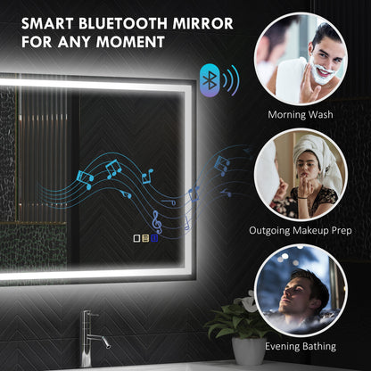 HOMCOM 60 x 80 cm Anti-Fog LED Bathroom Mirror, with Bluetooth - Silver Tone