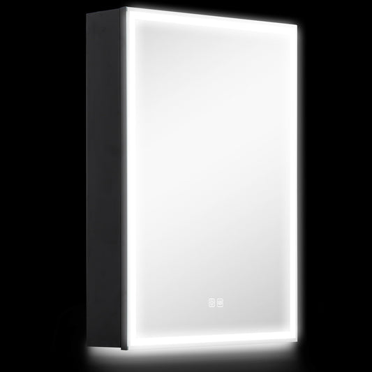 HOMCOM Bathroom Mirror Cabinet with LED Lights and Shaver Socket, 500 x 700 mm Wall Mounted Bathroom Cabinet with Mirror, Demister Pad, Dimmer, 3 Colours, Medicine Cabinet, Black