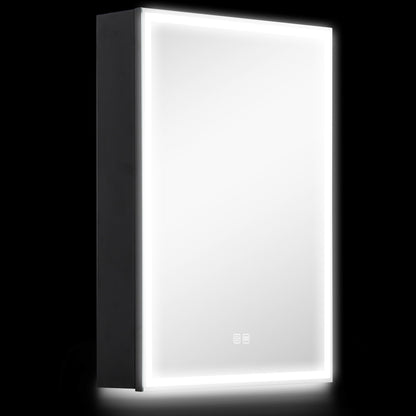HOMCOM Bathroom Mirror Cabinet with LED Lights and Shaver Socket, 500 x 700 mm Wall Mounted Bathroom Cabinet with Mirror, Demister Pad, Dimmer, 3 Colours, Medicine Cabinet, Black