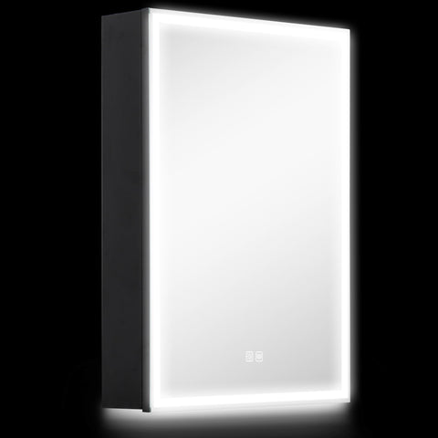 HOMCOM Bathroom Mirror Cabinet with LED Lights and Shaver Socket, 500 x 700 mm Wall Mounted Bathroom Cabinet with Mirror, Demister Pad, Dimmer, 3 Colours, Medicine Cabinet, Black