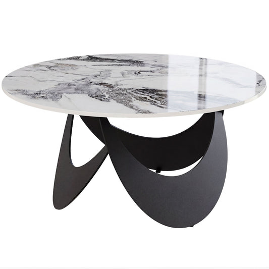HOMCOM Coffee Table Sintered Stone Top Adjustable Foot Pads Modern Centre Table for Living Room White and Black