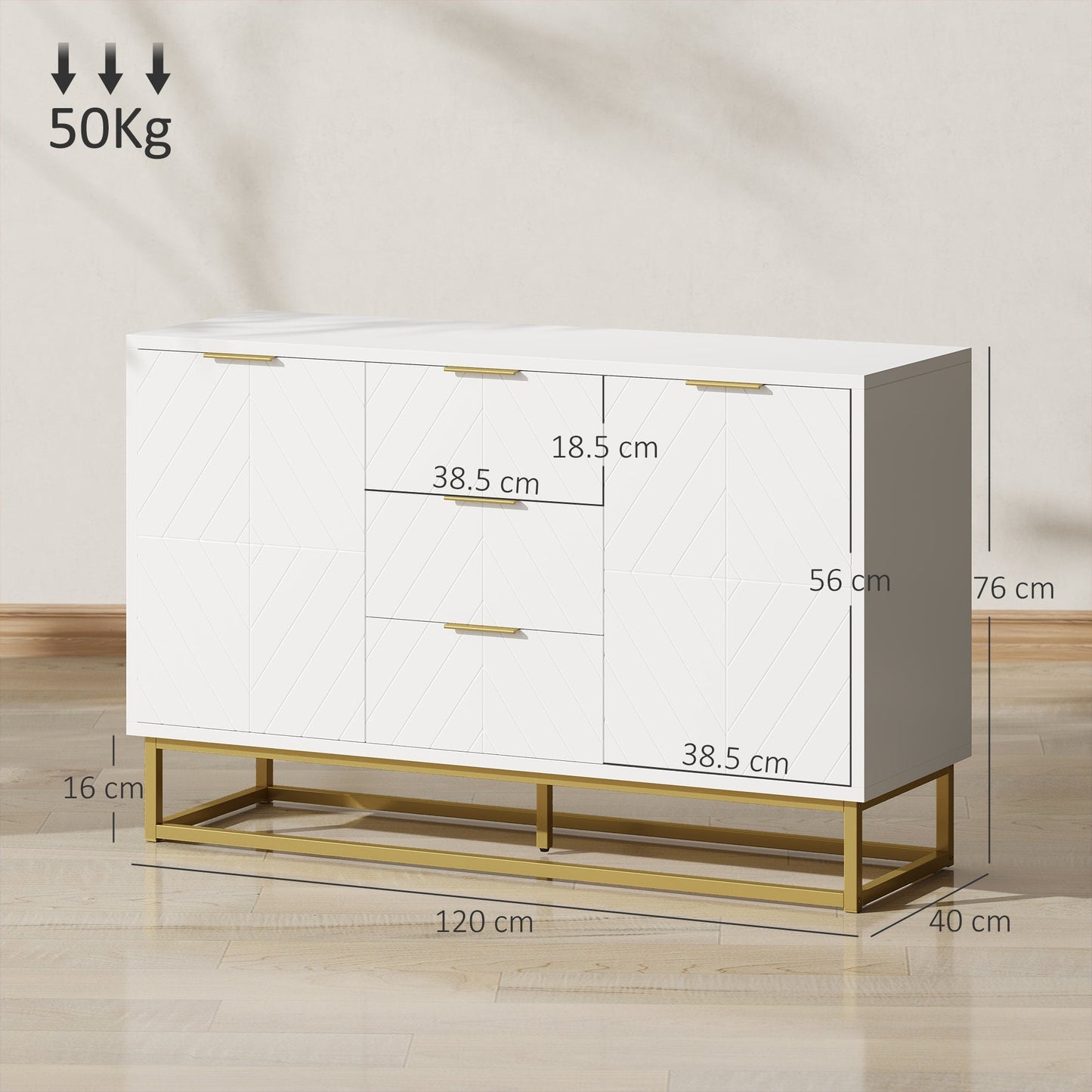 HOMCOM Sideboard with 3 Drawers and Adjustable Shelves for Living Room - White