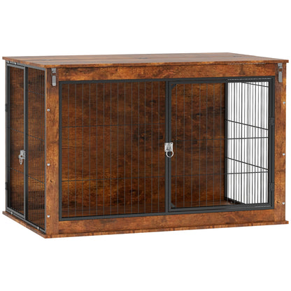 PawHut Dog Crate Furniture with Openable Top, Two Doors, for Extra Large Dogs, Rustic Brown