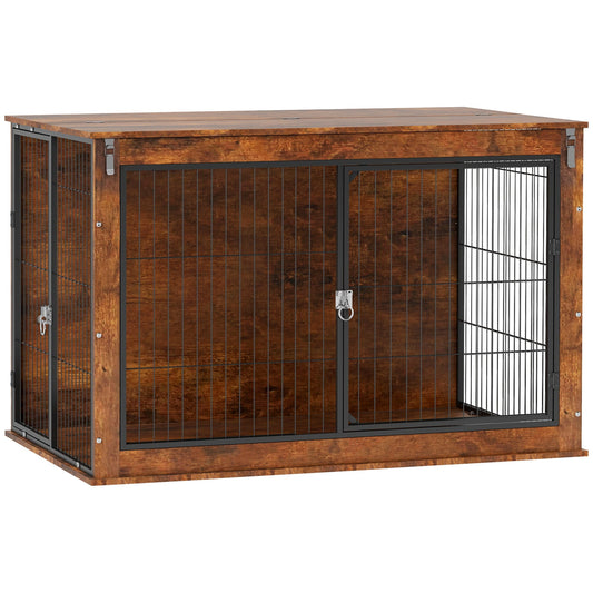 PawHut Dog Crate Furniture with Openable Top, Two Doors, for Extra Large Dogs, Rustic Brown