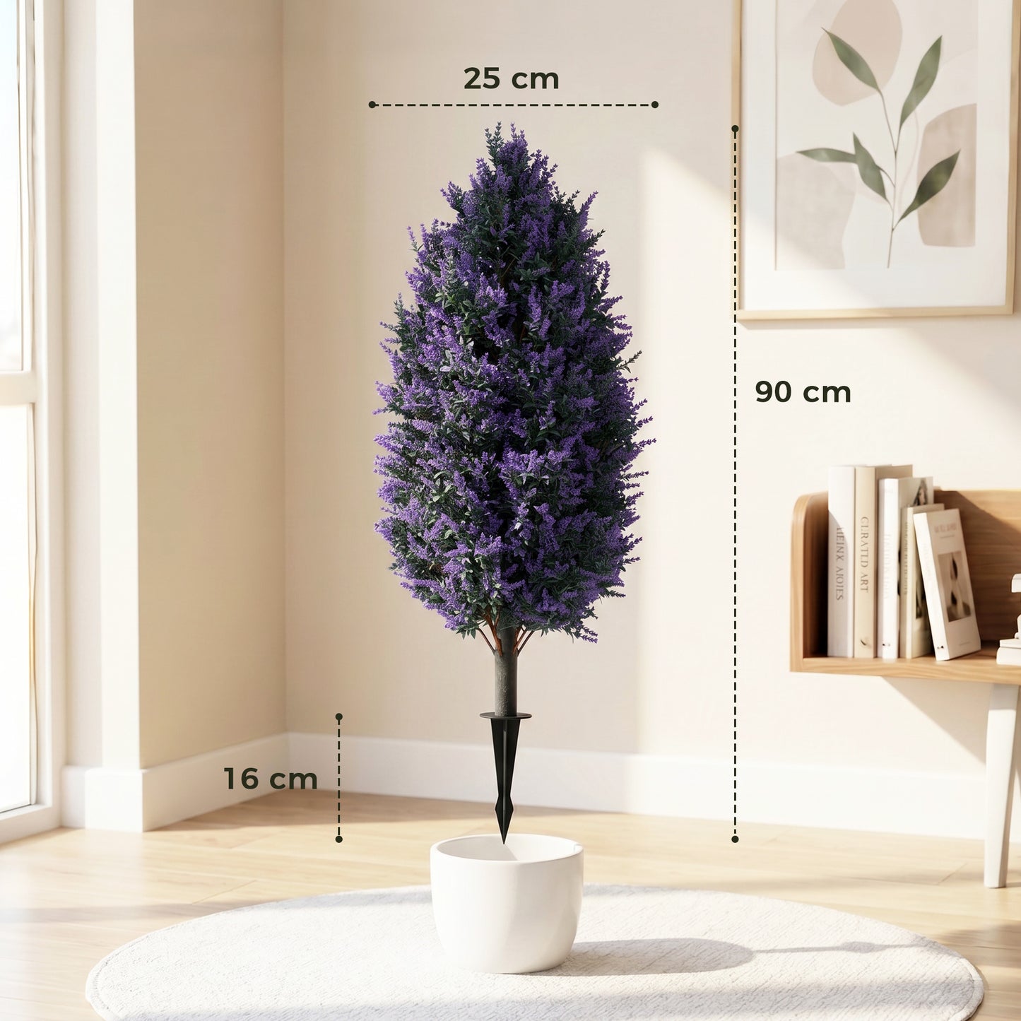 HOMCOM Set of 2 Artificial Lavender Flowers, Indoor Outdoor Fake Plants with Stakes, UV Resistant for Garden, 90 cm, Blue