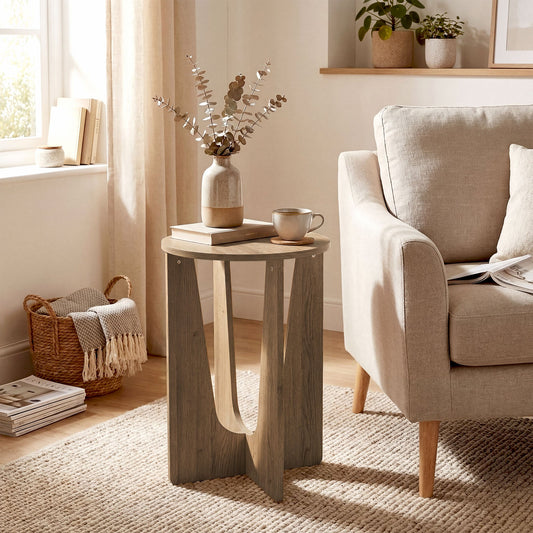 HOMCOM End Table Compact Round Side Table with Curved Legs in Coffee Wood Effect