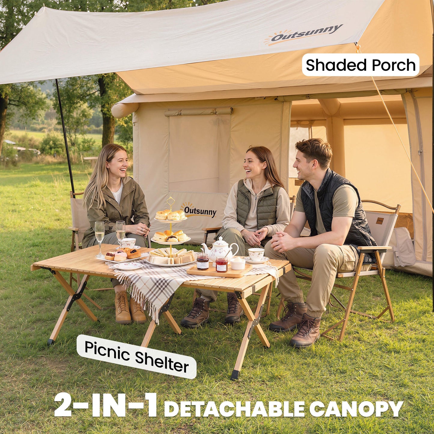 Outsunny Inflatable Tents Waterproof Glamping Tent with Stove Jack for 6-8 Person