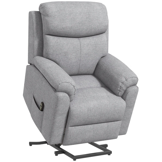 HOMCOM Power Lift Recliner Chair, Electric Lift Chair for Elderly, Overstuffed Linen Fabric Riser and Reclining Armchair with Remote Control, Side Pockets, for Living Room, Grey