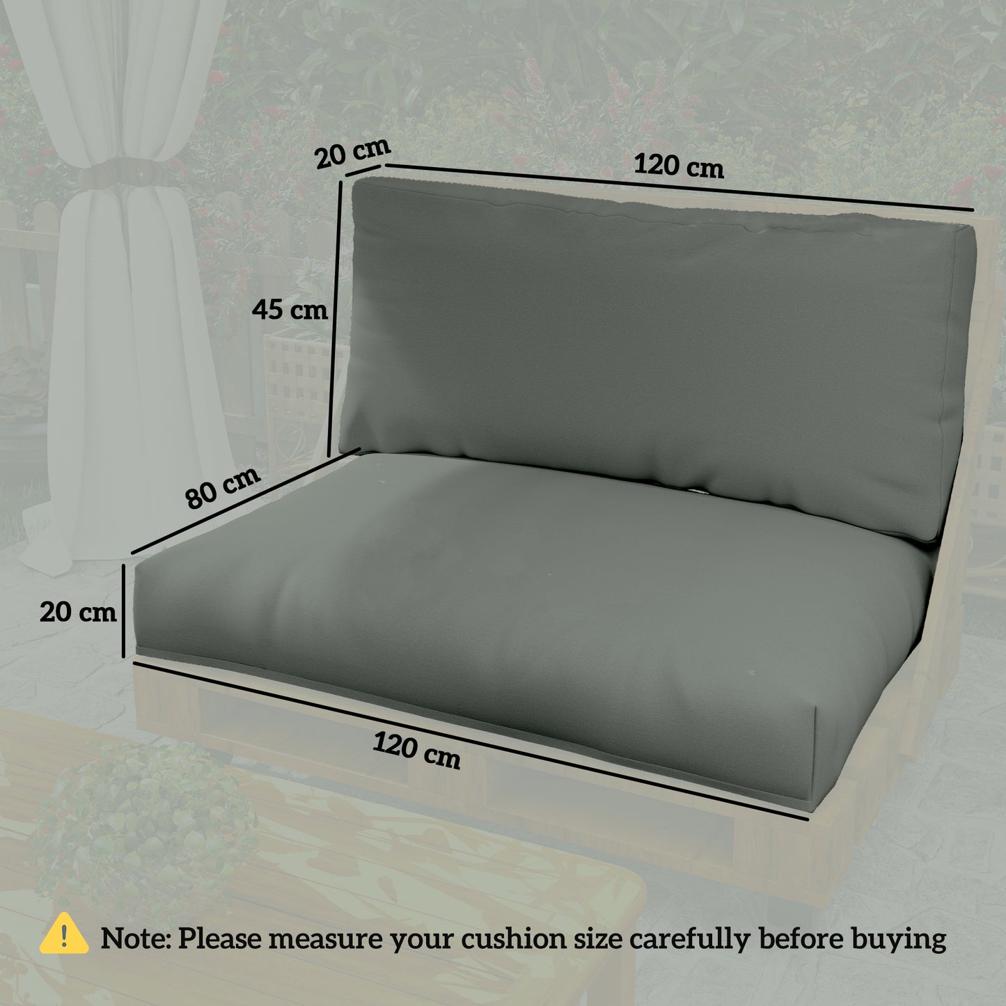 Outsunny Two Piece Seat Pallet and Back Cushions - Charcoal Grey