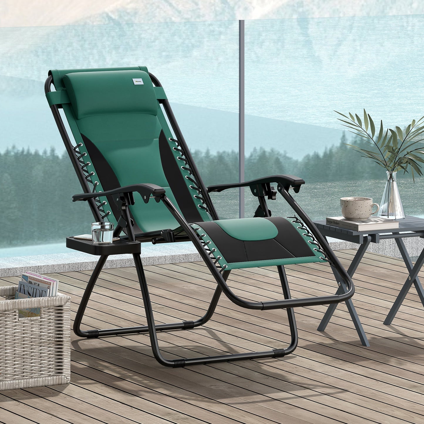Outsunny Zero Gravity Lounger Chair, Folding Reclining Patio Chair with Padded Seat, Cup Holder, Soft Cushion and Headrest for Poolside, Camping, Green