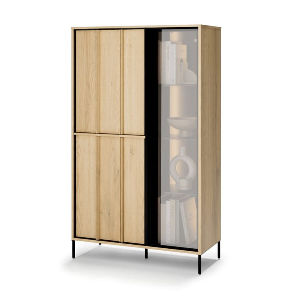 Wooden cabinet with glass door on a white background
