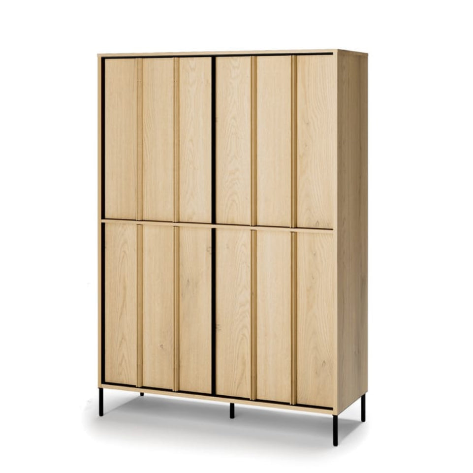 Wooden cabinet with four doors on a white background