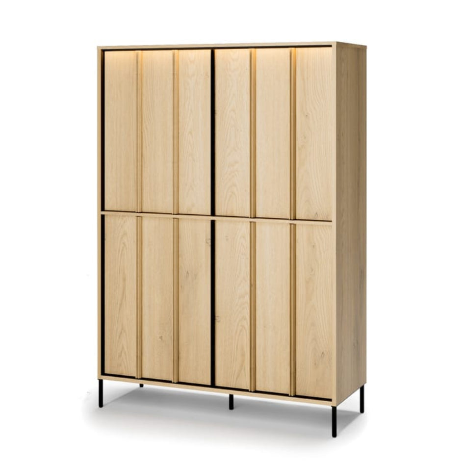 Wooden cabinet with black legs on a white background