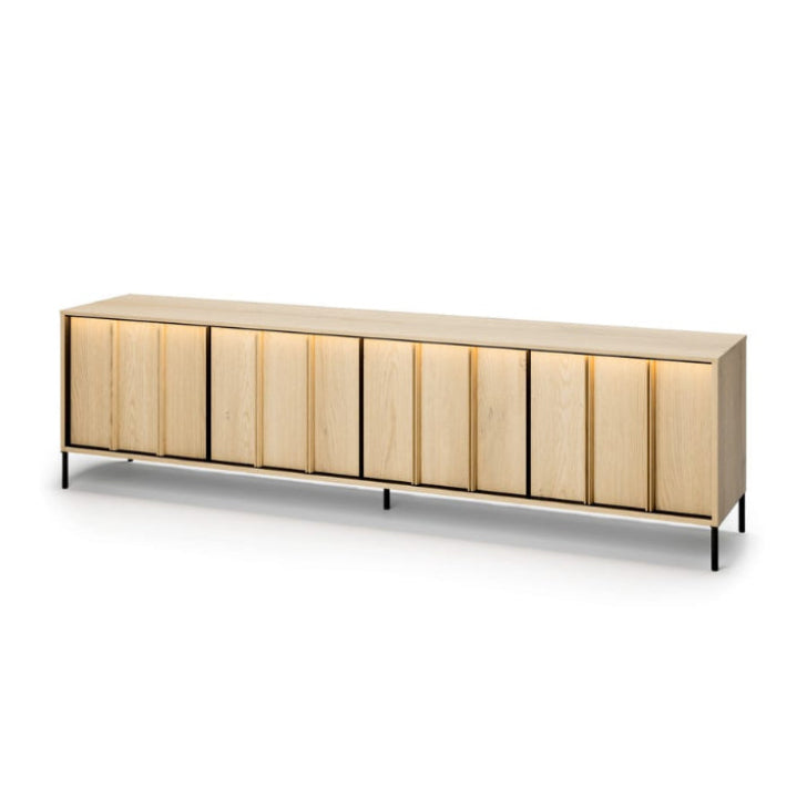 Wooden cabinet with LED lighting on a white background