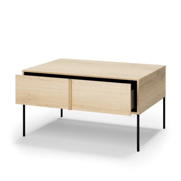 Wooden side table with a drawer on a white background