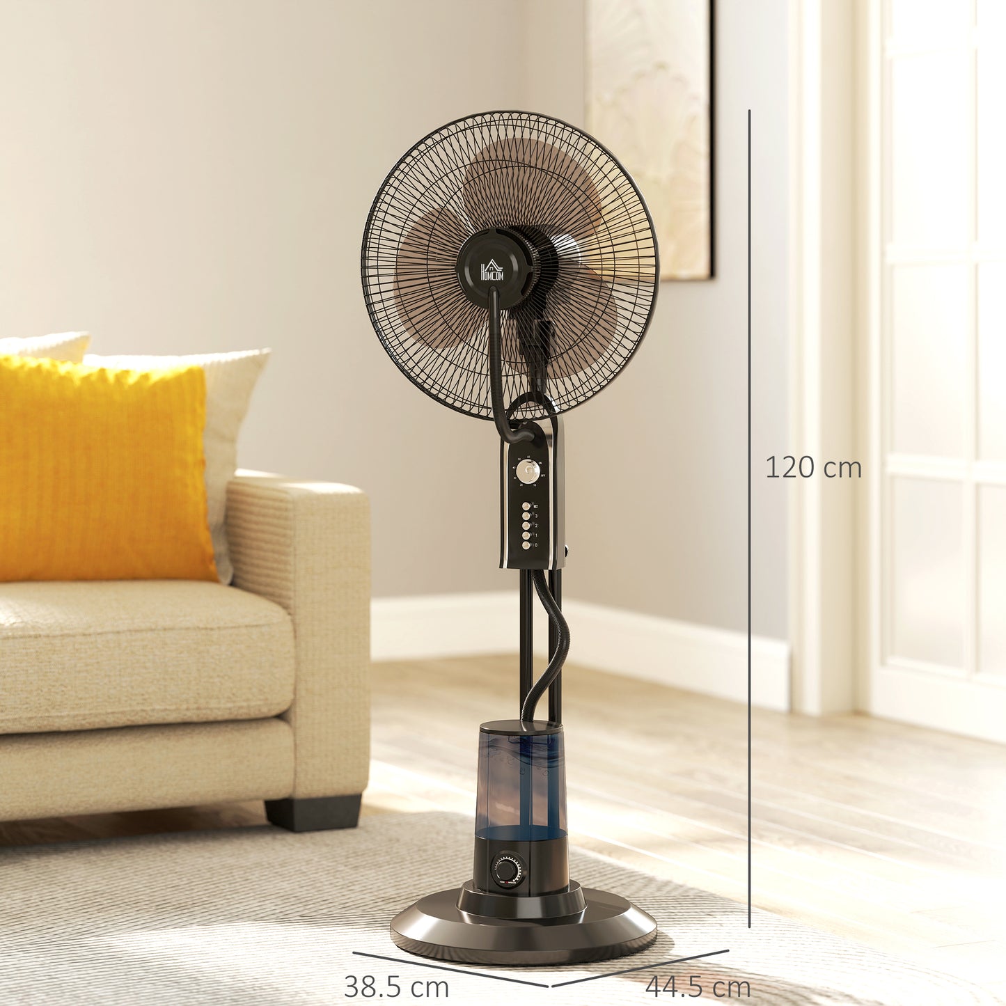 HOMCOM Pedestal Fan with Water Mist Spray, Spray Misting Fan with 70Â° Oscillation, Tilt Head, 3 Speeds, 3 Modes, Adjustable Mist, 3.2L Water Tank, for Home, 120 cm