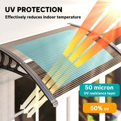 Outsunny Front Door Canopy Outdoor Awning Aluminium Rigid Plastic Polycarbonate Rain Shelter UV Water Rain Resistant 100 x 75cm Brown