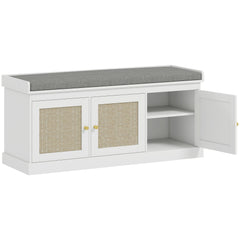 HOMCOM Shoe Storage Bench with Woven Rattan Doors, Seat - White