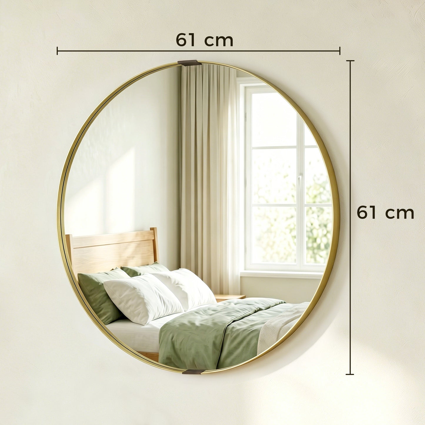 HOMCOM Round Wall Mirror 61 cm, Wall Mounted Bathroom Mirror with Tempered Safety Glass and Aluminium Alloy Frame, Gold Tone