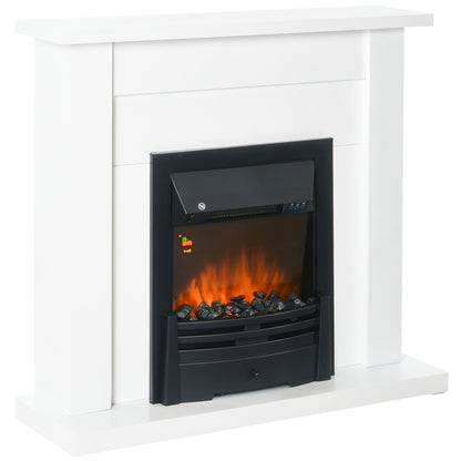 HOMCOM 40" Electric Firplace Suites & Mantelpiece w/LED Flames Remote Marble Stone Modern Curved Surround Intelligent Safe Adjustable Thermal 1000W/2000W