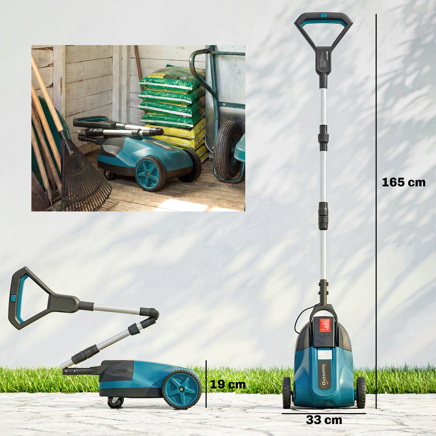 Outsunny 18V Cordless Lawnmower with 2 x 4Ah Batteries & Charger, Battery Lawn Mower with 21cm Cutting Width, 3 Cutting Heights