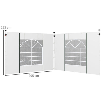 Outsunny Gazebo Side Panels, 2 Pack Sides Replacement, for 3x3(m) or 3x6m Pop Up Gazebo, with Windows and Doors, White
