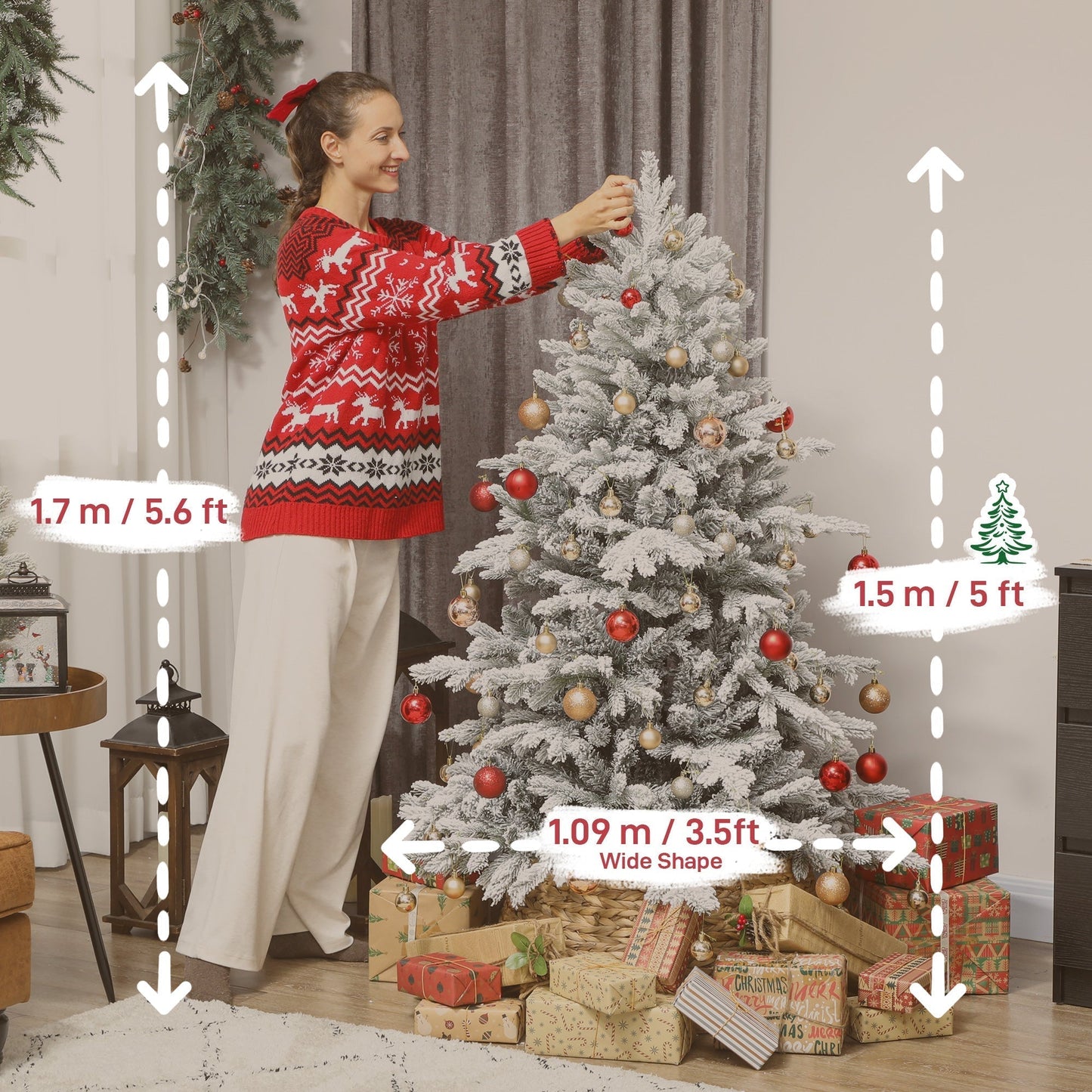 HOMCOM 5ft Snow Flocked Artificial Christmas Tree