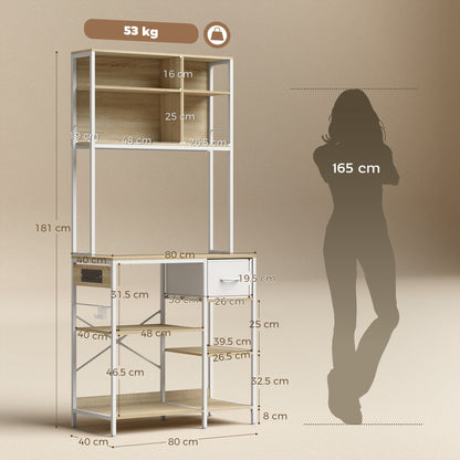 HOMCOM Kitchen Baker's Rack, Microwave Stand with Storage Shelves and 6 Hooks for Small Spaces
