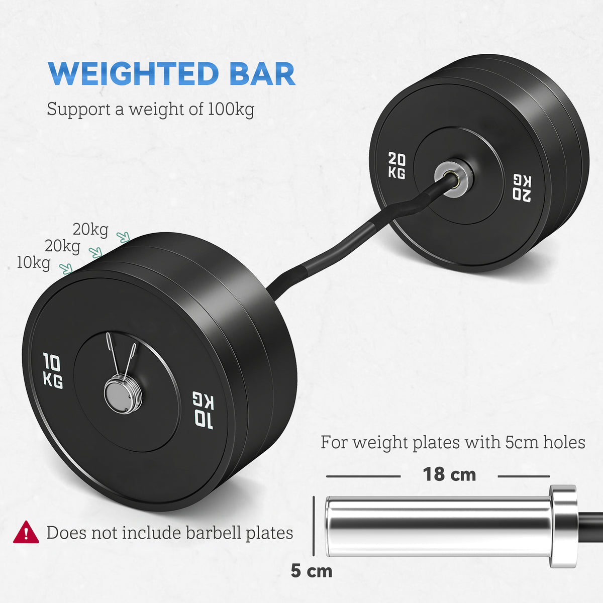 SPORTNOW 120cm EZ Barbell Bar for 5cm Weight Plates, with Spring Clips, 8kg
