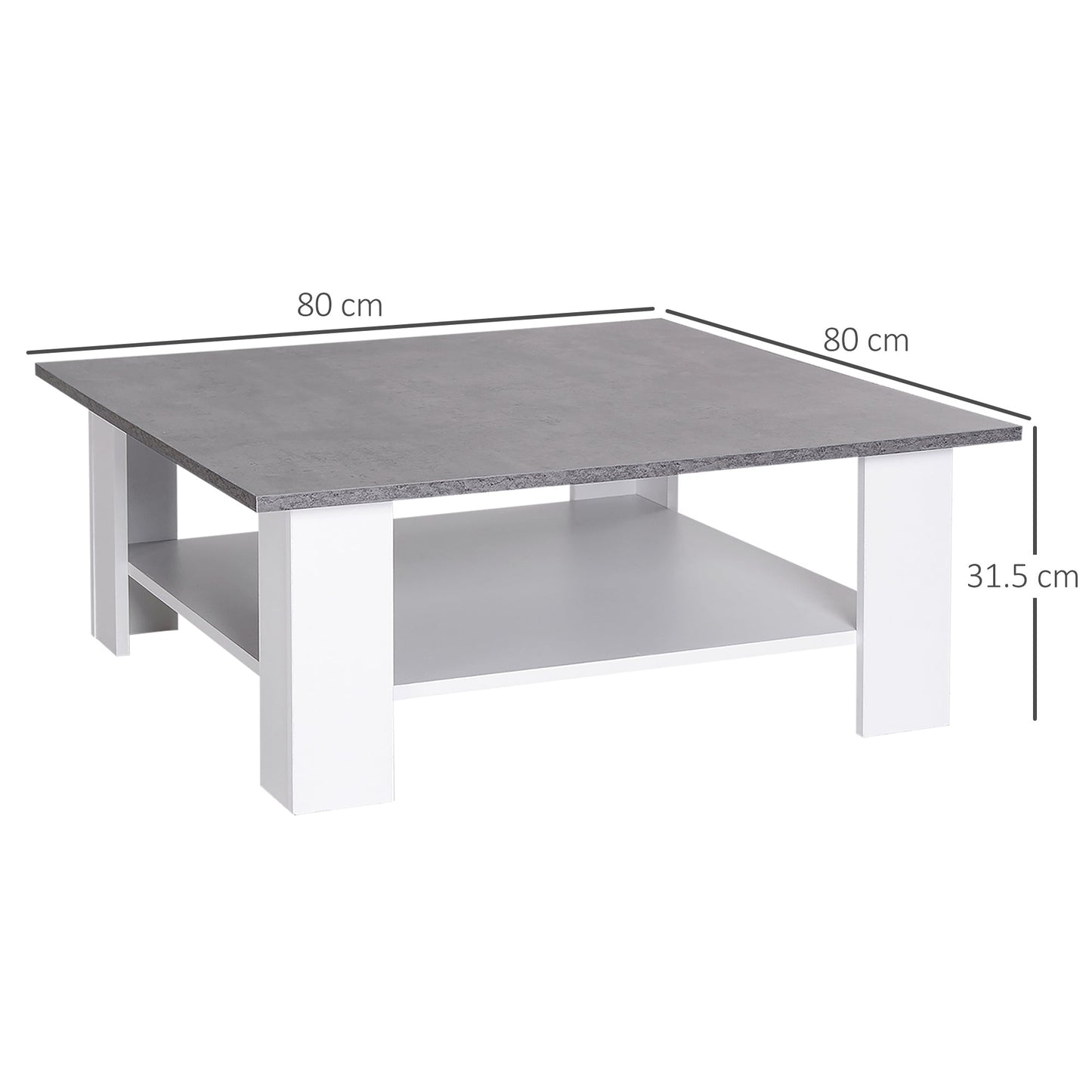 HOMCOM Square Coffee Table, Wooden Coffee Table with Storage, Cocktail Center Tea Table for Home Office, 80W x 80D x 31.5Hcm, Grey and White