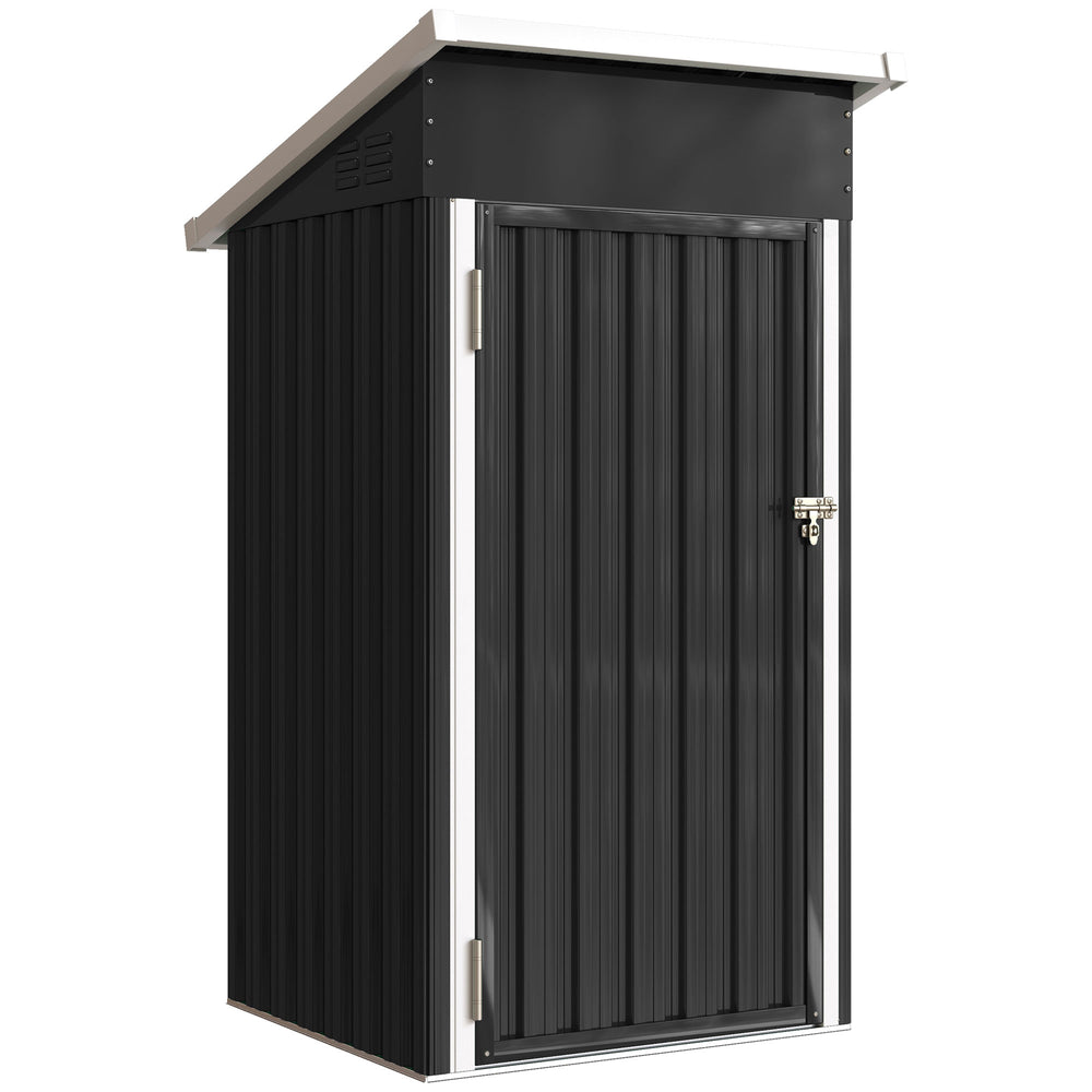 Outsunny 3.5 x 3 ft Outdoor Storage Shed with Sloping Roof, Lockable Door, 2 Vents and Gloves for Garden, Dark Grey