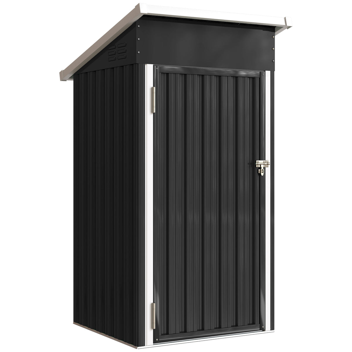 Outsunny 3.5 x 3 ft Outdoor Storage Shed with Sloping Roof, Lockable Door, 2 Vents and Gloves for Garden, Dark Grey