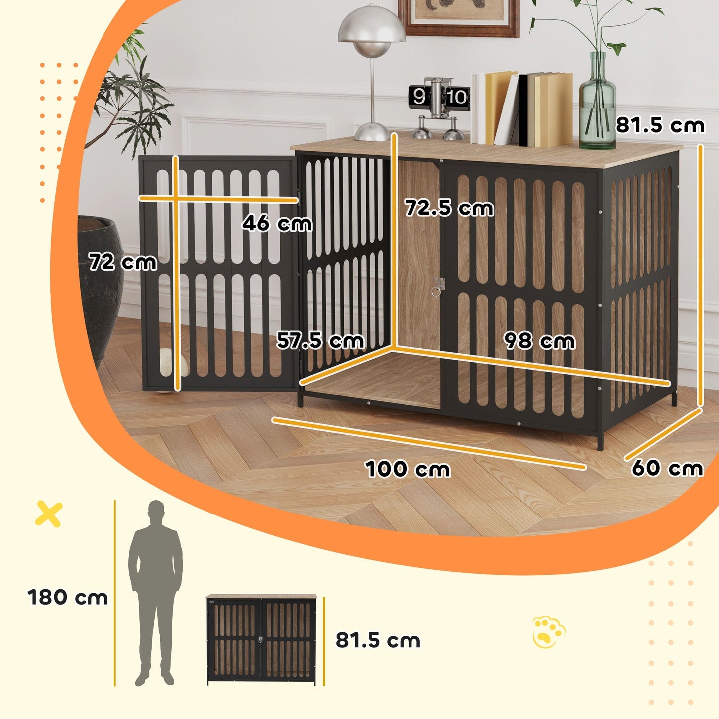 PawHut Dog Crate Furniture with Anti-Chew Resistant Mesh, Anti-Escape Single Door, for Large Dogs, 100 x 60 x 81.5 cm
