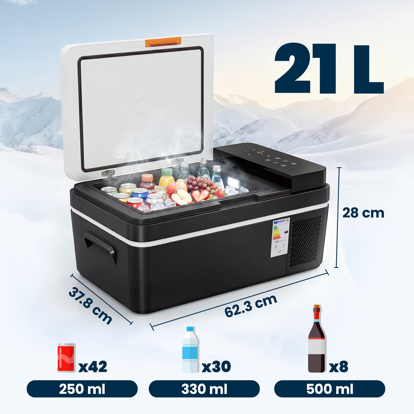 Outsunny 20L Compressor Car Fridge Freezer, Camping Refrigerator with App Control, 12/24V DC and 100-240V AC,