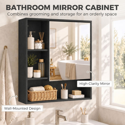 HOMCOM Bathroom Mirror Cabinet, Wall-Mounted Bathroom Cabinet with Mirror Door, Adjustable Shelves, Black