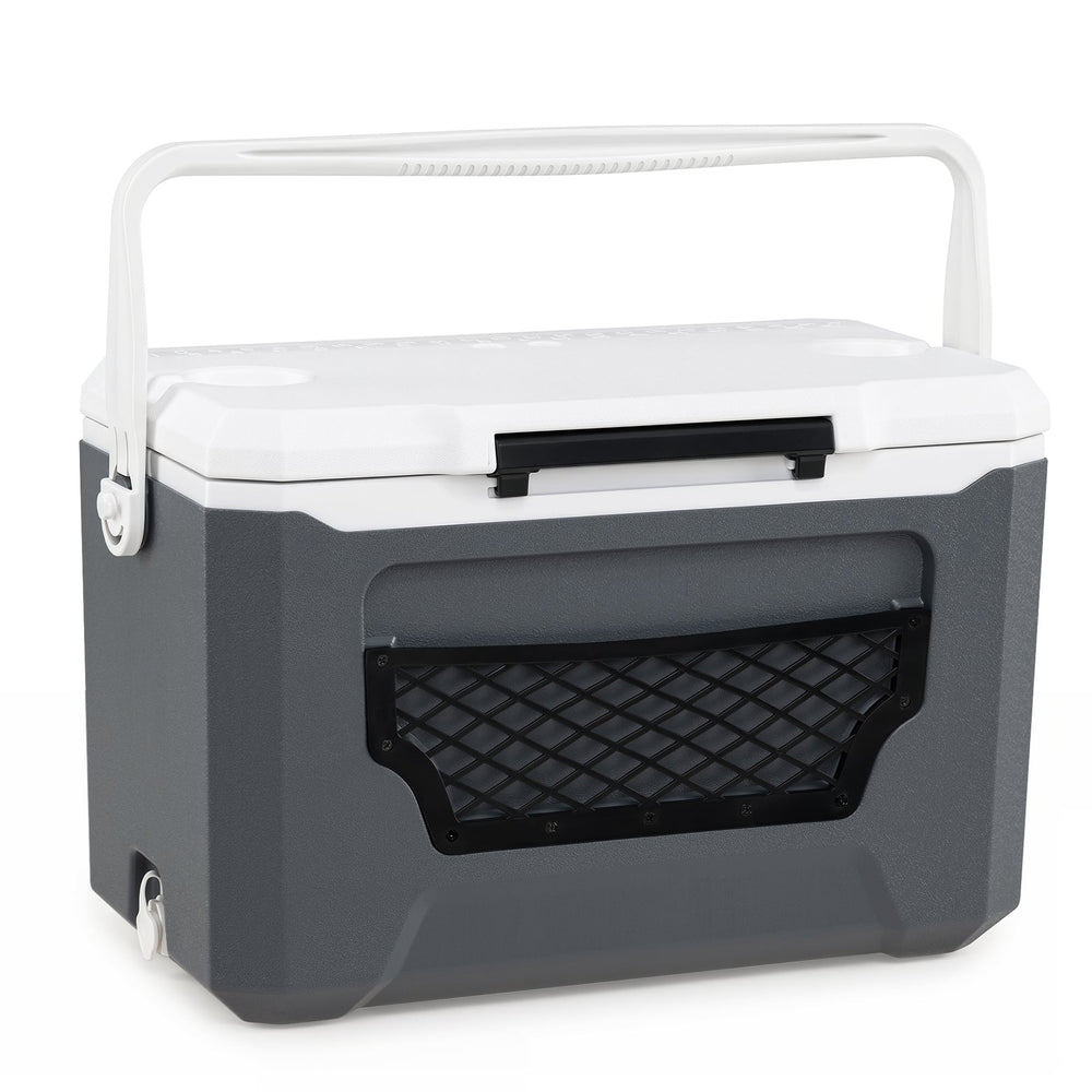 Ice Chest with Drain Plug and Mesh Pocket for Camping Fishing Picnic-Grey