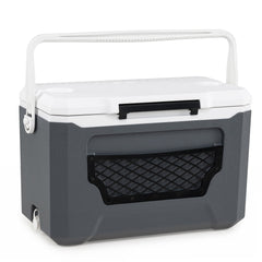 Ice Chest with Drain Plug and Mesh Pocket for Camping Fishing Picnic-Grey