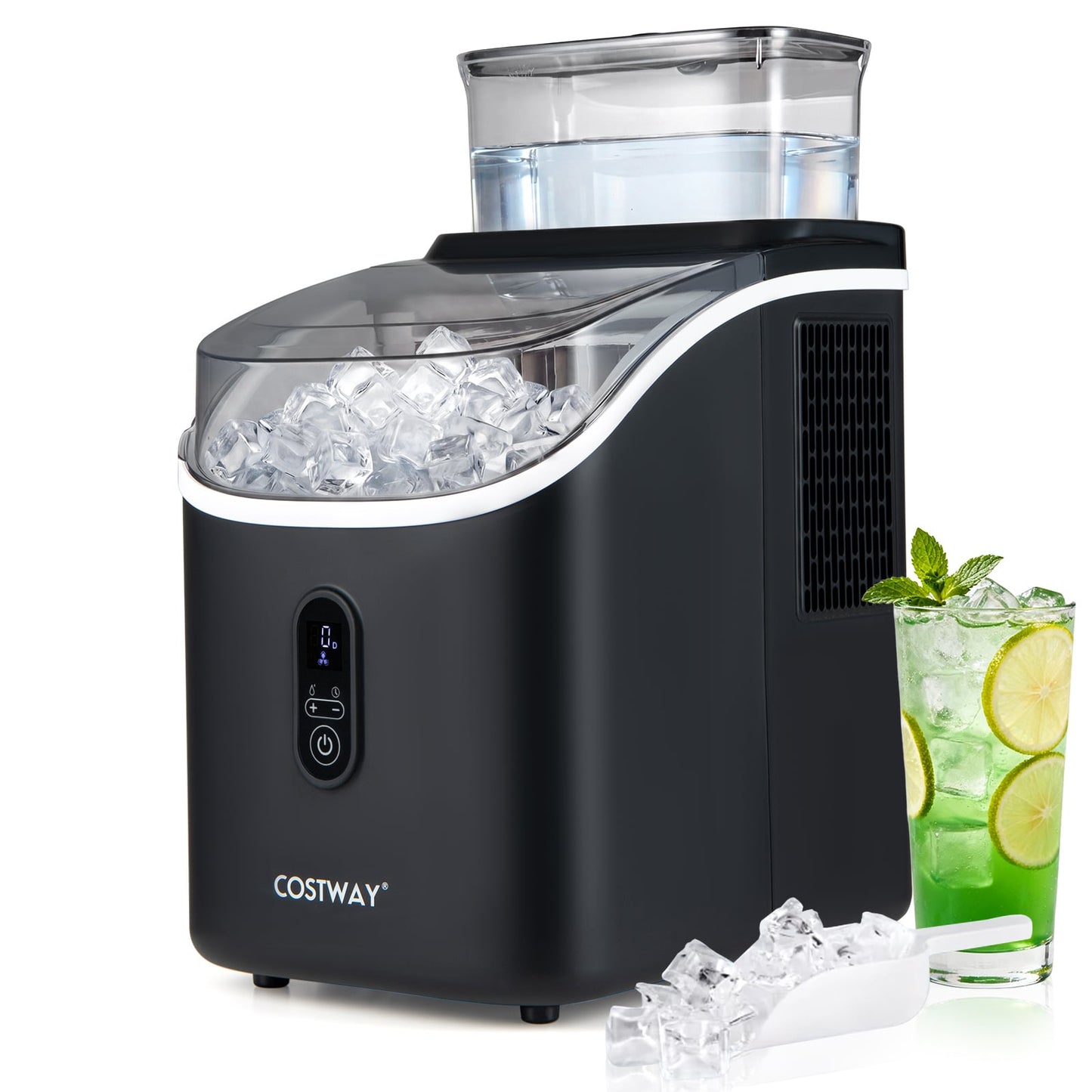 Ice Cube Maker Countertop w/ External Tank & Self-Cleaning 13 Thickness Levels-Black