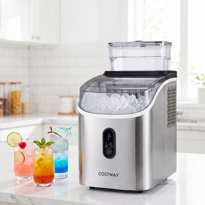 Ice Cube Maker Countertop w/ External Tank & Self-Cleaning 13 Thickness Levels-Silver