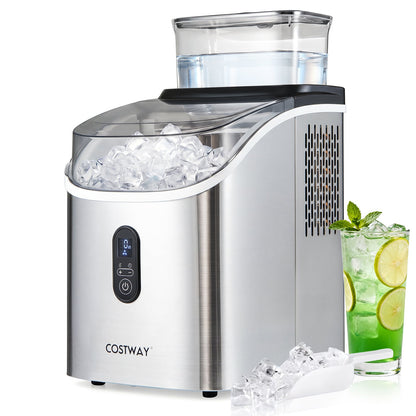 Ice Cube Maker Countertop w/ External Tank & Self-Cleaning 13 Thickness Levels-Silver