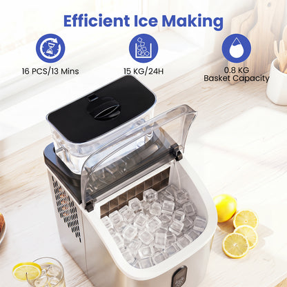 Ice Cube Maker Countertop w/ External Tank & Self-Cleaning 13 Thickness Levels-Silver